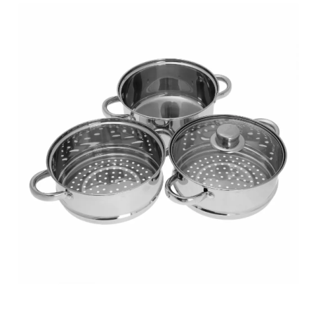 Set gatit la abur inox 4 piese Ø20cm 3.1L cu 2 insertii si capac sticla (KH-3321) [3]