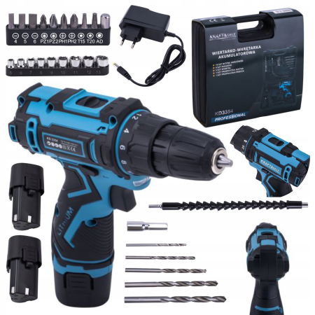 Aparat de mana - Set masina aparat de gaurit insurubat bormasina autofiletanta cu acumulator 18V 2 baterii 1.5Ah + accesorii (KD3354)