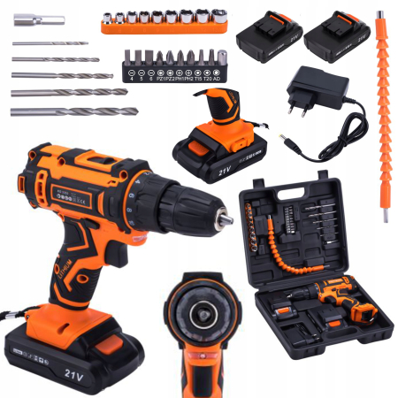 Aparat de mana - Set masina aparat de gaurit insurubat bormasina autofiletanta cu acumulator 21V 2 baterii 2Ah + accesorii (KD3353)