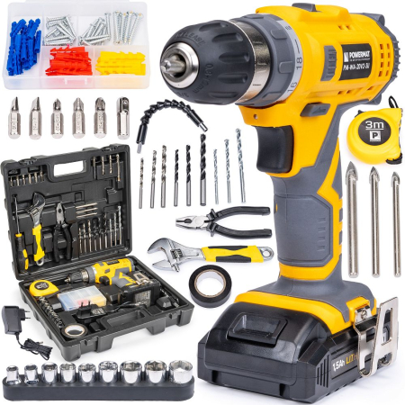Altele - Set Masina Aparat gaurit Insurubat Bormasina Autofiletanta 20V 2 baterii + 100 accesorii PM0693  (PM-WA-20V2-SU)