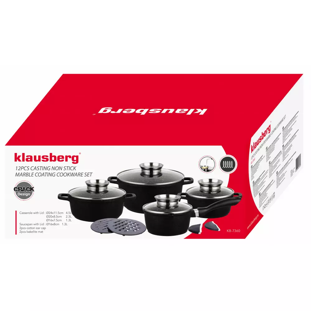 Set oale de gatit 12 piese din aluminiu cu invelis de marmura negru (KB-7360) [2]