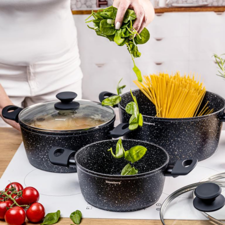 Set oale de gatit 6 piese cu invelis din marmura si capace (KB-7960) [3]