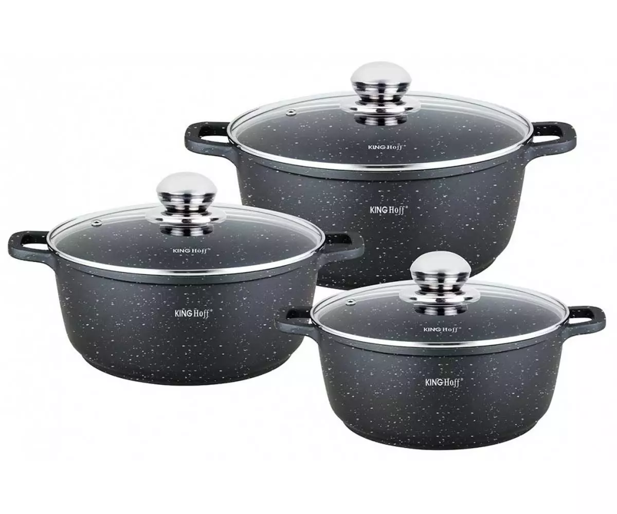 Oale si cratite - Set oale de gatit 6 piese din otel inoxidabil cu capace invelis de marmura (KH-1606)