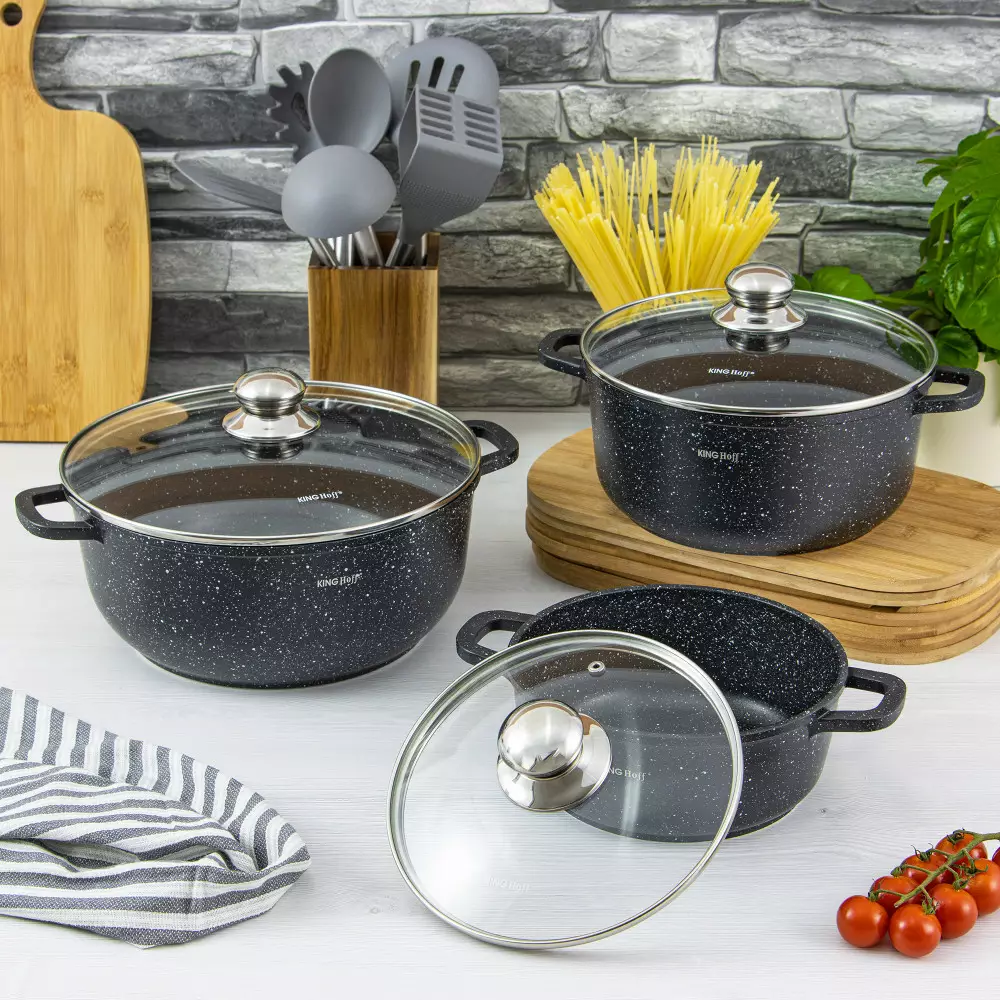 Set oale de gatit 6 piese din otel inoxidabil cu capace invelis de marmura (KH-1606) [1]