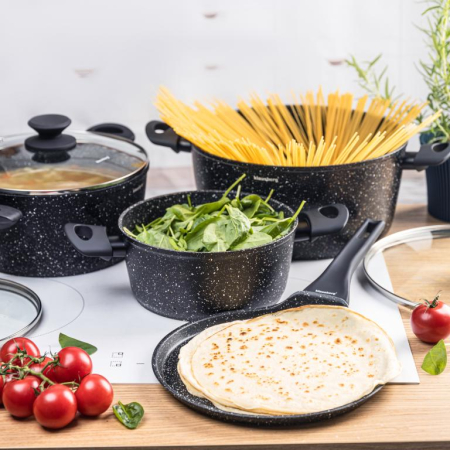 Set oale de gatit 7 piese, aluminiu invelis marmorat negru (KB-7962) [4]