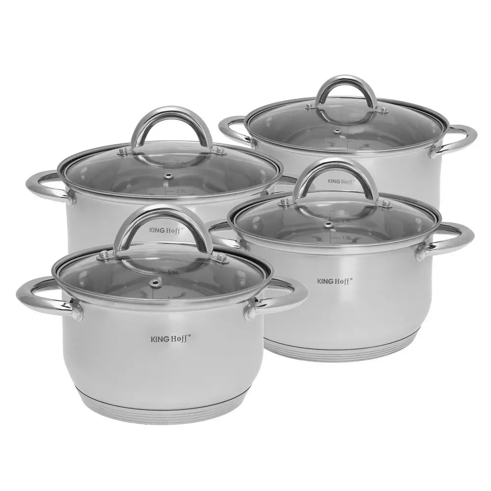 Set oale de gatit 8 piese din otel inoxidabil cu capace si invelis marmurat (KH-4448) [1]