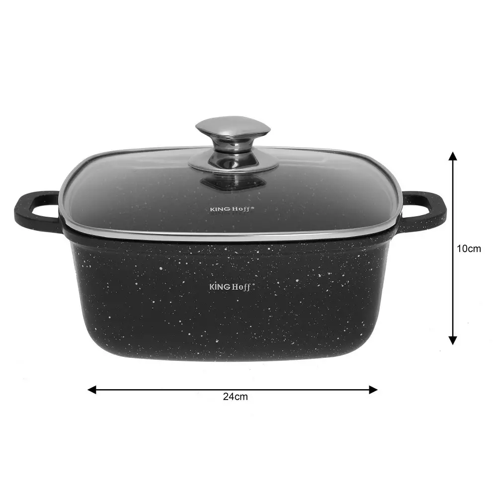 Set oale de gatit patrate 6 piese cu invelis marmorat si capace din sticla (KH-1607) [4]