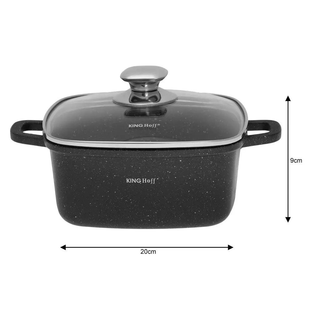 Set oale de gatit patrate 6 piese cu invelis marmorat si capace din sticla (KH-1607) [3]