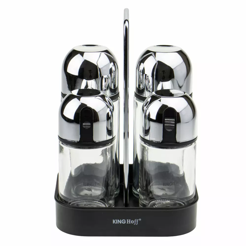 Set pentru condimente, 5 piese din sticla si otel si suport (KH-1647) [2]