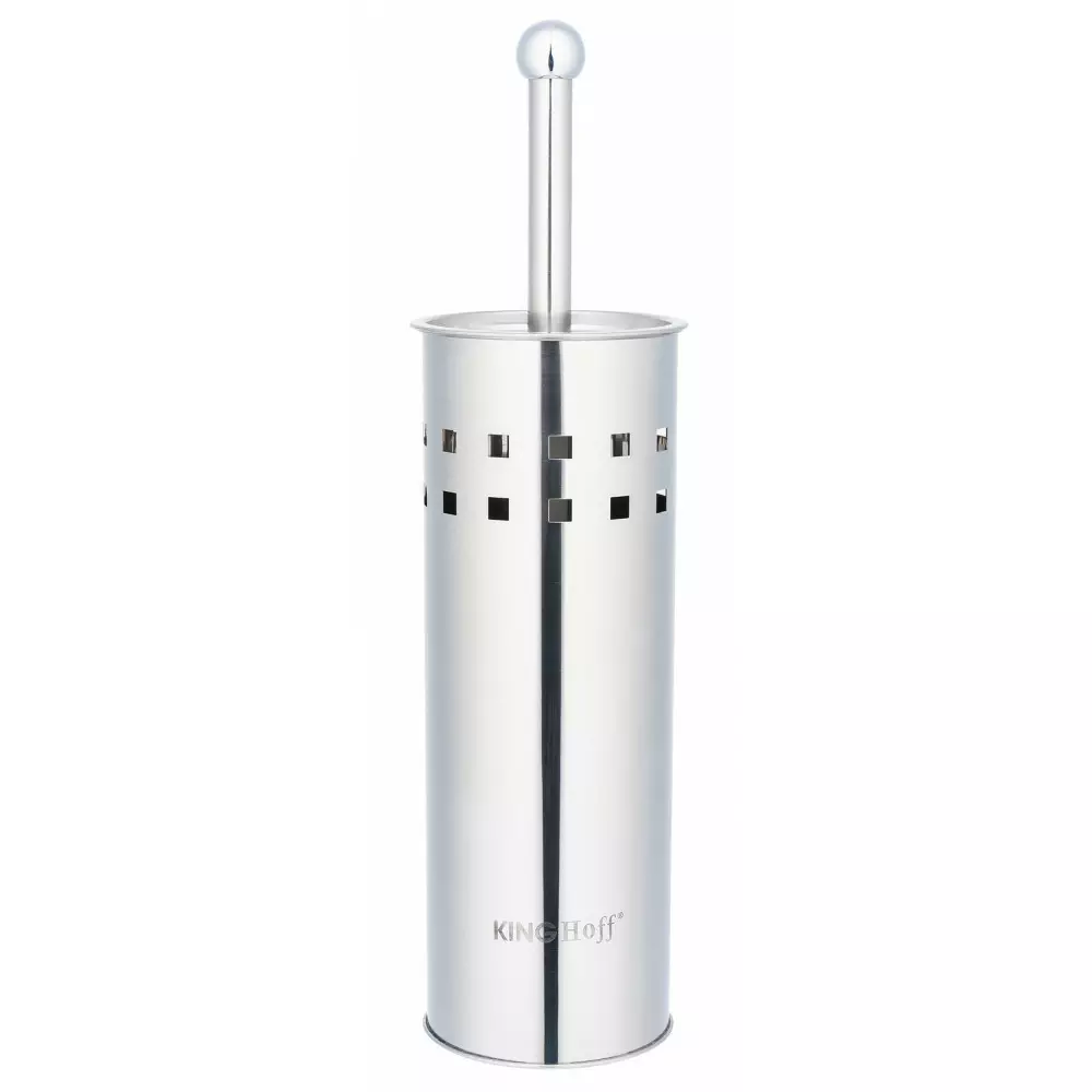 Set perie si suport toaleta, otel inoxidabil + tava interioara plastic, negru, diametru 10x39,5cm (KH-3220) [2]