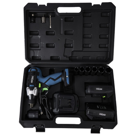 Scule electrice - Set Pistol cheie masina insurubat desfacut cu impact acumulator 21V 750Nm 2x3000mAh + chei tubulare (KD3407)