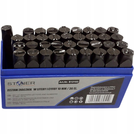 Burghie/freze/carote/dalti/dornuri/cutite strung/punctatoare - Set poansoane litere A-Z si cifere numere 0-9 10mm 36piese (S12103)