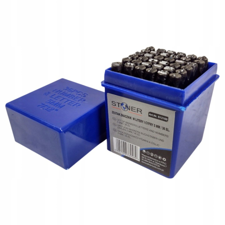 Burghie/freze/carote/dalti/dornuri/cutite strung/punctatoare - Set poansoane litere A-Z si cifere numere 0-9 5mm 36piese (S12100)