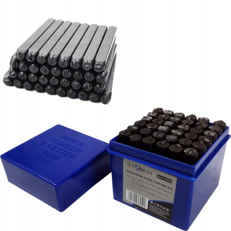 Burghie/freze/carote/dalti/dornuri/cutite strung/punctatoare - Set poansoane litere A-Z si cifere numere 0-9 8mm 36piese (S12102)