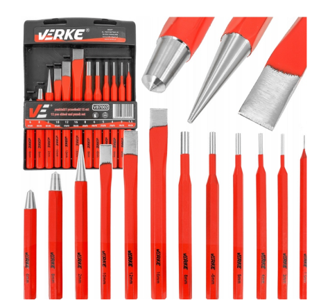 Altele - Set poansoane si dalti VERKE, 12 piese, Cr-V, cu caseta (V87002)