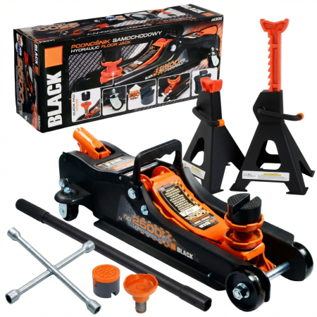 Scule Atelier Auto - Set ridicare auto cric hidraulic 2.5 tone + capre sustinere 3 tone + cheie cruce prezoane (14306-N+OX-467+KD10532)