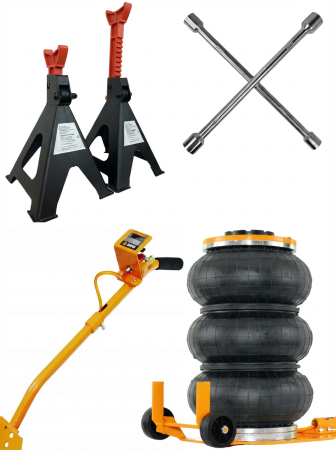 Set ridicare auto cric pneumatic 3.5 tone + capre sustinere 3 tone + cheie prezoane (14308+OX-467+KD10532) [1]