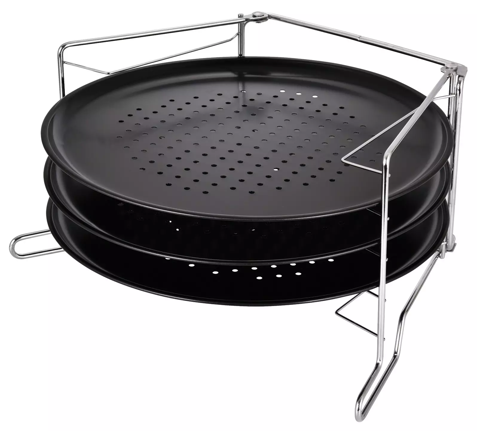 Tavi si platouri pentru servire - Set suport din otel + 4 tavi pentru pizza cu strat marmorat 32.3 cm (KH-1480)