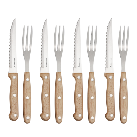 Tacamuri si seturi de tacamuri - Set tacamuri pentru friptura si gratar din otel inoxidabil si lemn, 8 piese  (KB-7976)