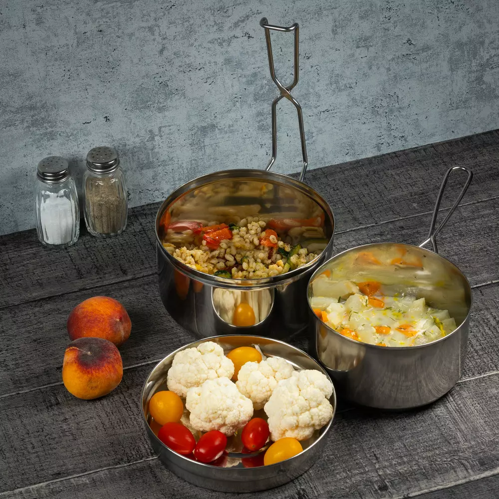 Set tiffin din inox tip caserole suprapuse, 3 piese cu diametre de 15.4/15/13cm (KH-1373) [1]
