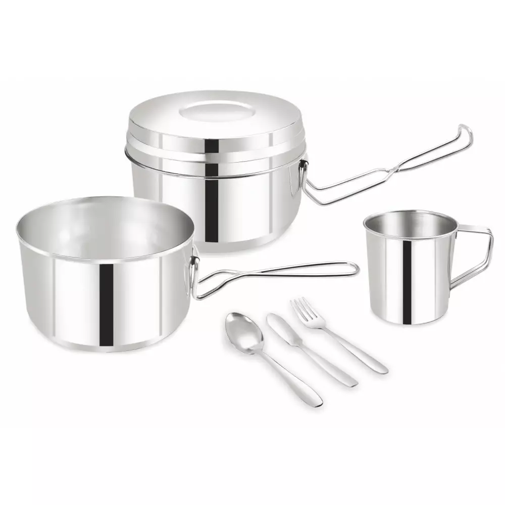 Casa - Set tiffin din inox tip caserole suprapuse, 7 piese cu diametre de 15.4/15/13cm (KH-1374)