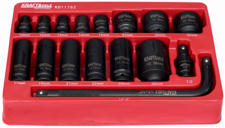 Set trusa chei tubulare impact ½ 16 piese 10-36mm intarite, pistol impact (KD11762) [1]