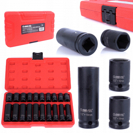 De impact / de forta - Set trusa chei tubulare impact ½ 20 piese 10-19mm intarite, pistol impact (M58259)