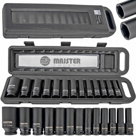 Scule Atelier Auto - Set trusa chei tubulare impact lungi ½ 13 piese 10-32mm intarite, pistol impact (MP0602)
