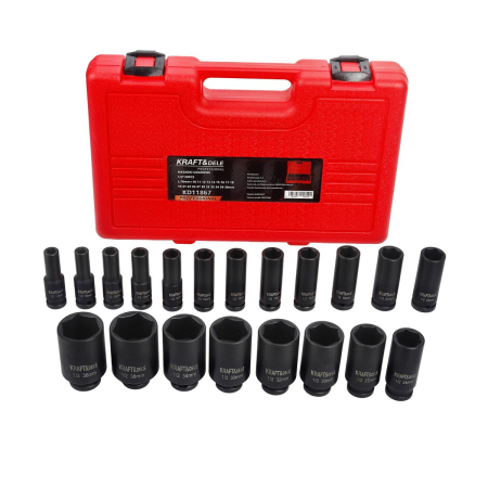 Set trusa chei tubulare impact lungi 78mm ½ 20 piese 10-38mm intarite, pistol impact (KD11867) [2]