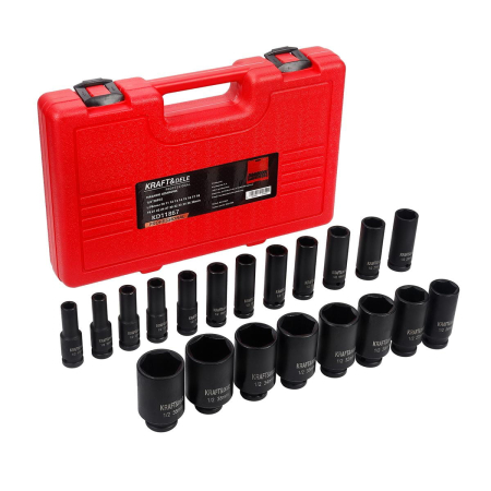 Set trusa chei tubulare impact lungi 78mm ½ 20 piese 10-38mm intarite, pistol impact (KD11867) [1]