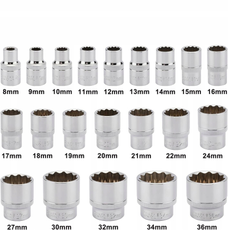 Set tubulare 1/2" scurte 8–36mm, 20 piese, lungime 37mm, otel CRV (SK-021-03-ST) [7]