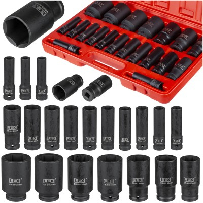 Adaptoare - Set tubulare de impact 1/2 inch Cr-Mo, 20 piese, 10-38 mm (LXIS20E)