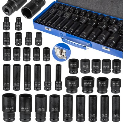 Adaptoare - Set tubulare de impact 1/2 inch Cr-Mo scurte si lungi, 35 piese, 8-32 mm (ALIS35E)