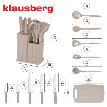 Set ustensile de bucatarie cutite si tocator bej (KB-7935) [4]