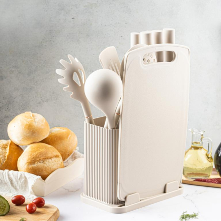 Set ustensile de bucatarie cutite si tocator bej (KB-7935) [10]