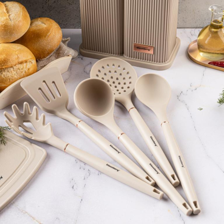 Set ustensile de bucatarie cutite si tocator bej (KB-7935) [13]
