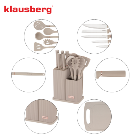Set ustensile de bucatarie cutite si tocator bej (KB-7935) [2]