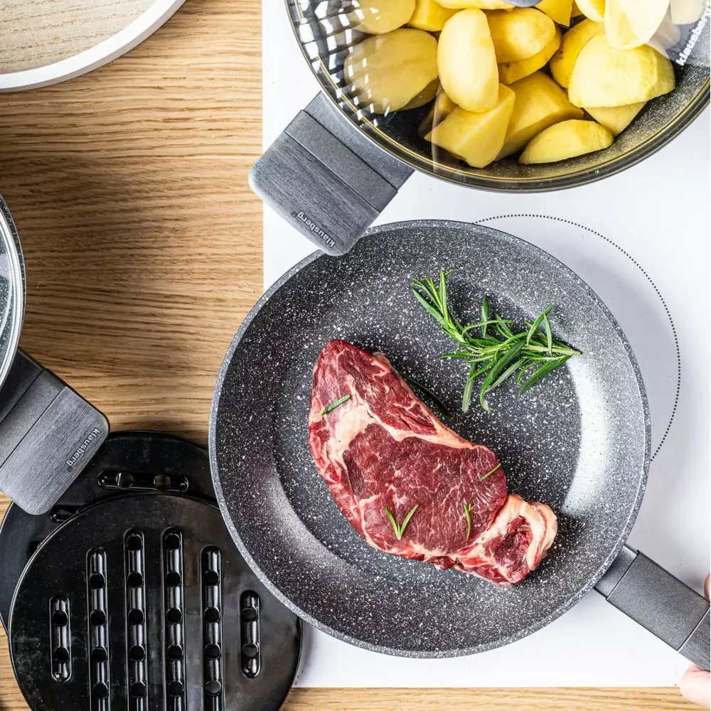 Set vase de gatit 12 piese cu invelis antiaderent 4 oale, 2 tigai, 4 capace si suporturi termorezistente (KB-7832) [15]