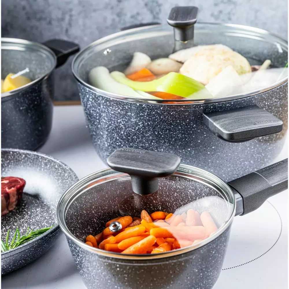 Set vase de gatit 12 piese cu invelis antiaderent 4 oale, 2 tigai, 4 capace si suporturi termorezistente (KB-7832) [14]