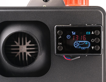 Incalzitoare arzatoare electrice / gaz / combustibil - Sirocou, incalzitor stationar portabil 12V display LCD motorina tun aer cald caldura 8kW cu termostat PM1180 (PM-AG-8M2)