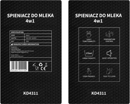 Spumator de lapte 4 in 1, 550W, pentru cappuccino si latte (KD4311) [13]