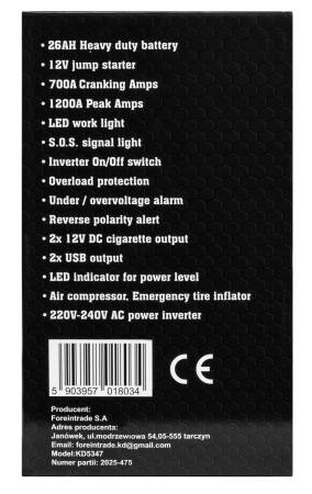 Starter auto multifunctional 1500A compresor aer, baterie portabila externa USB lanterna LED 12V (KD5347) [15]