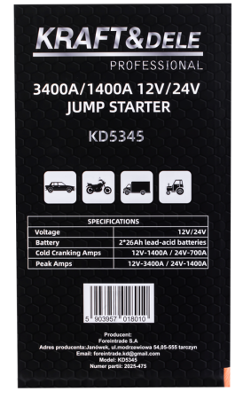Starter auto multifunctional 3400 1400A12 24V baterie portabila externa USB lanterna LED (KD5345) [12]