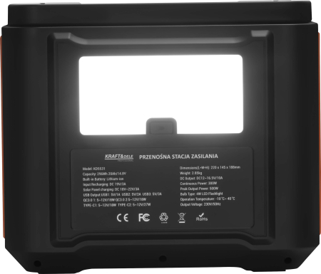 Statie de alimentare portabila 296Wh 14.8V 500W cu prize AC USB si incarcare solara (KD5531) [6]