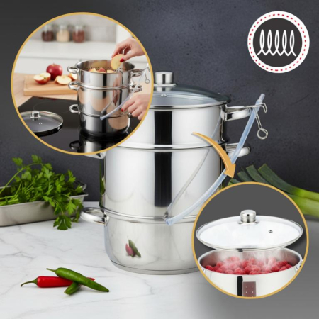 Storcator fructe tip abur 8L din inox cu capac sticla si furtun pentru suc (KB-9032) [1]