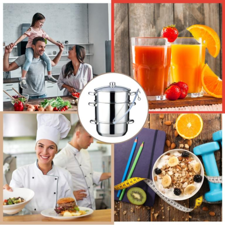 Storcator fructe tip abur 8L din inox cu capac sticla si furtun pentru suc (KB-9032) [3]