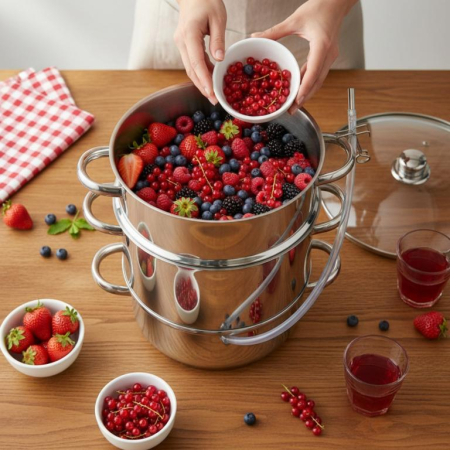 Storcator fructe tip abur 8L din inox cu capac sticla si furtun pentru suc (KB-9032) [13]