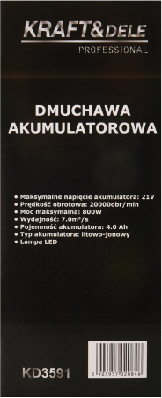 Suflanta aer cu acumulator 21V 4.0Ah 800W pentru curatare frunze si praf cu viteza 220 km/h (KD3591) [19]