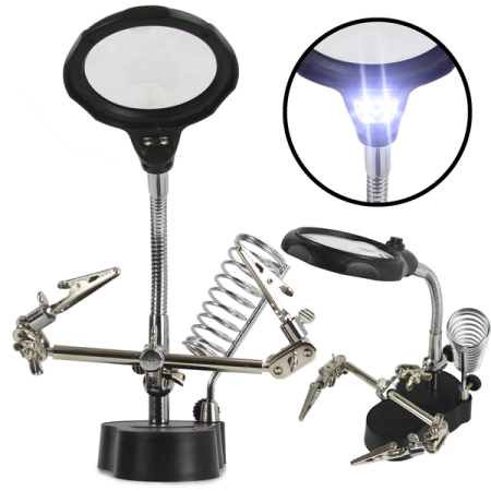 Altele - Suport a treia mana cu lupa iluminare LED si marire 3.5x 12x (M79341)