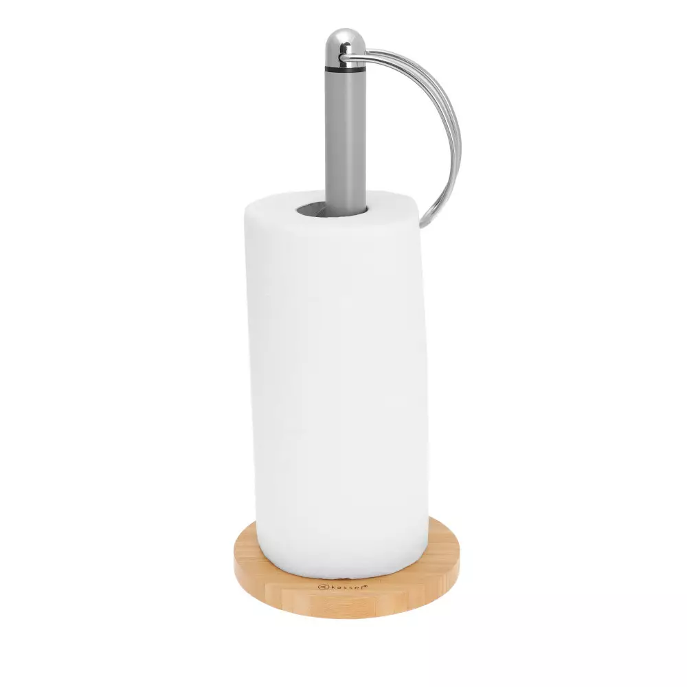 Depozitare si organizare - Suport hartie de bucatarie bambus si otel inoxidabil gri (93610)